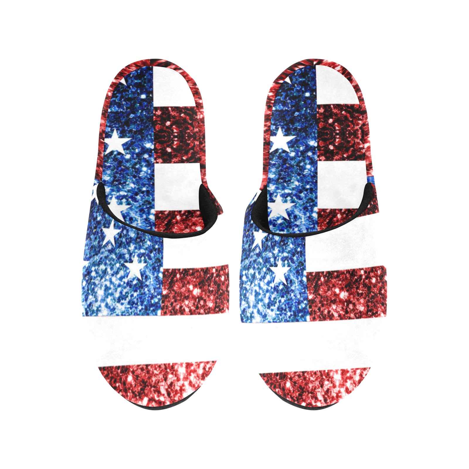 Sparkly USA flag America Red White Blue faux Sparkles patriotic bling 4th of July Men's Cotton Slippers (Model 0601)