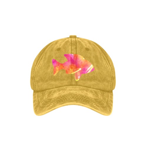 Watercolor Pink Fish Denim Cap