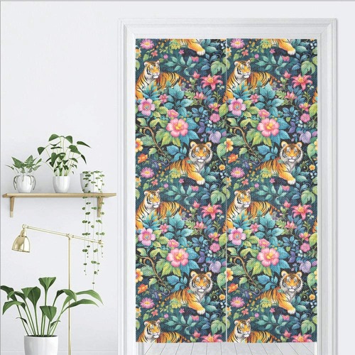 Jungle Tigers and Tropical Flowers Pattern Door Curtain Tapestry