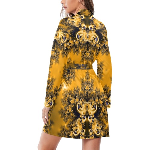 Golden Sun through the Trees Frost Fractal Women's Long Sleeve Belted Night Robe