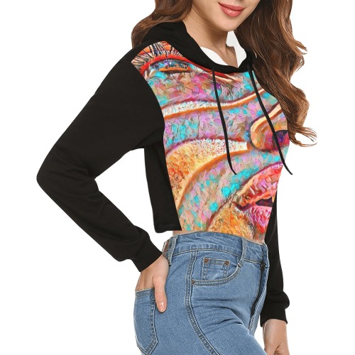 Faces All Over Print Crop Hoodie for Women (Model H22)