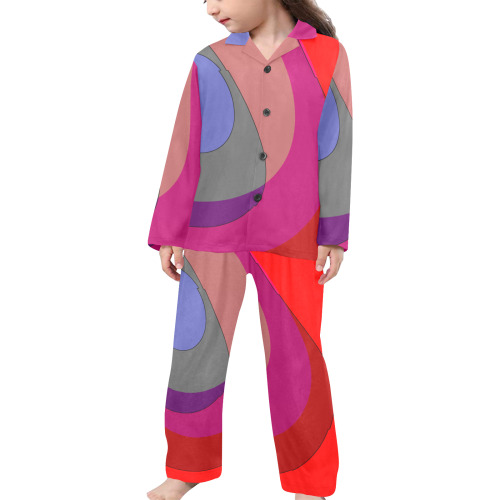 Red Abstract 714 Little Girls' V-Neck Long Pajama Set