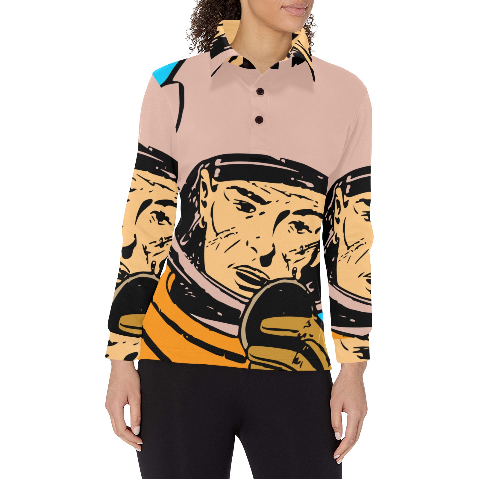 astronaut Women's Long Sleeve Polo Shirt (Model T73)