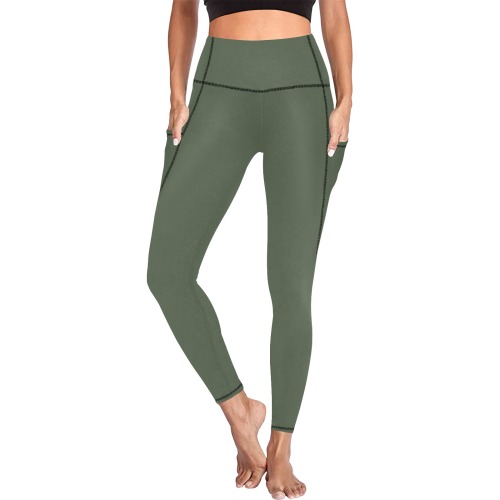 Olive green All Over Print Leggings with Pockets (Model L56)