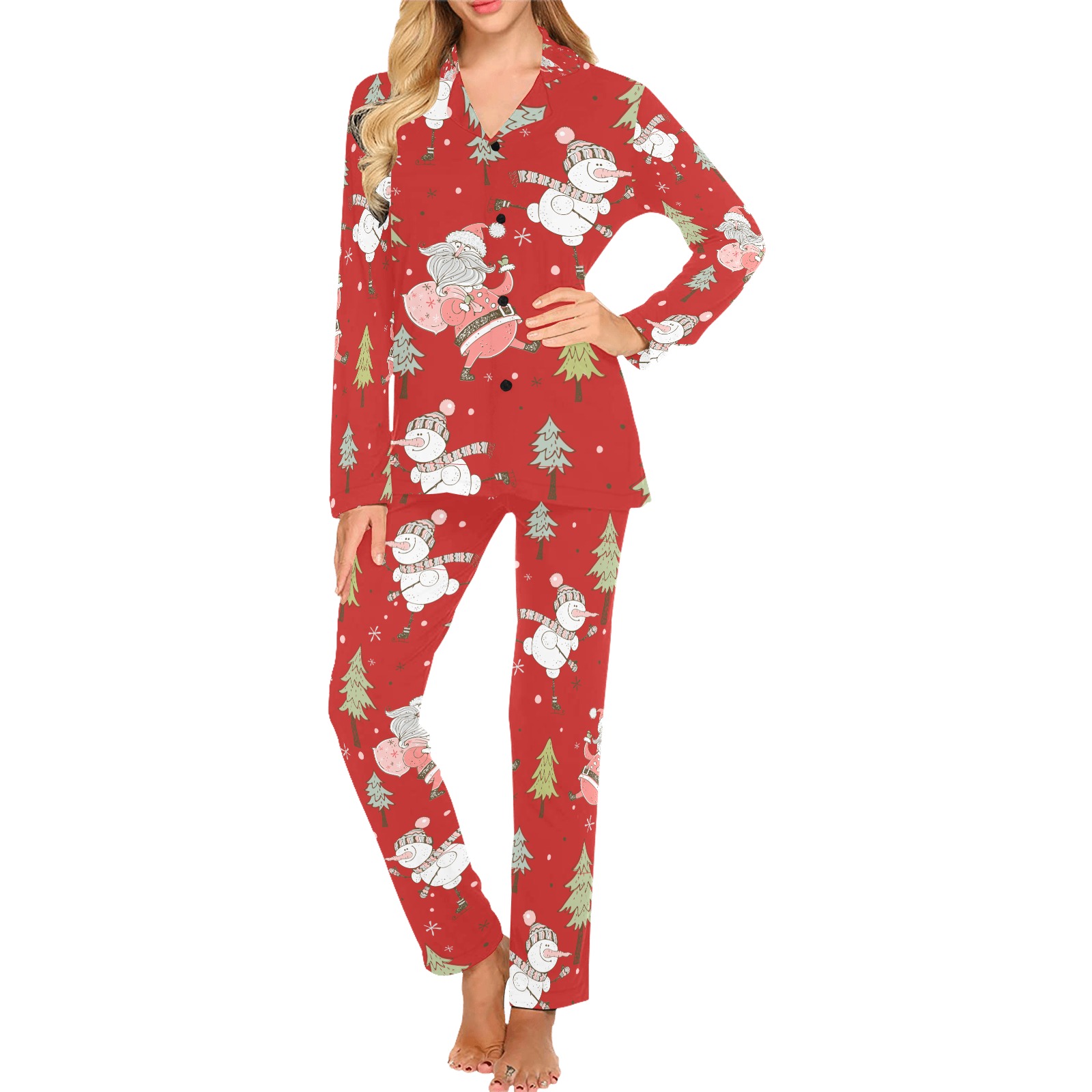 Santa and Snowman Women's Long Pajama Set