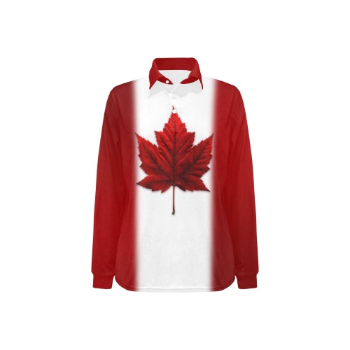 Canada Flag Golf Shirts Women's Long Sleeve Polo Shirt (Model T73)