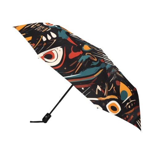 Fantasy abstract art of tribal elements on black. Anti-UV Auto-Foldable Umbrella (U09)