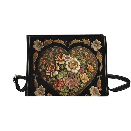Vintage Victorian Heart Satchel Handbag Waterproof Canvas Bag-Black (All Over Print) (Model 1641)