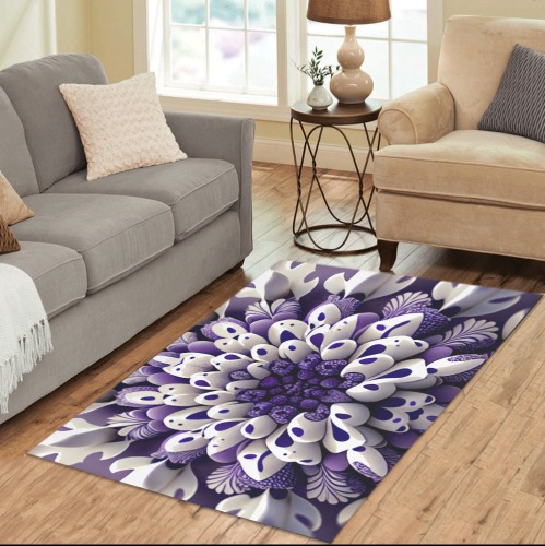 violet and white floral pattern 2 Area Rug 5'x3'3''