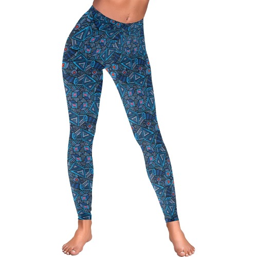 Blue Doodles - Hearts And Smiles Women's Low Rise Leggings (Invisible Stitch) (Model L05)