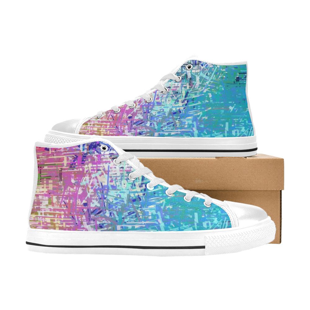 Grunge Urban Graffiti Pink Turquoise Paint Splatter Texture High Top Canvas Shoes for Kid (Model 017)