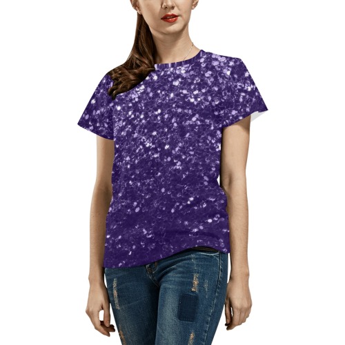 Dark ultra violet purple glitters faux sparkles glamorous bling fashion for her All Over Print T-Shirt for Women (USA Size) (Model T40)