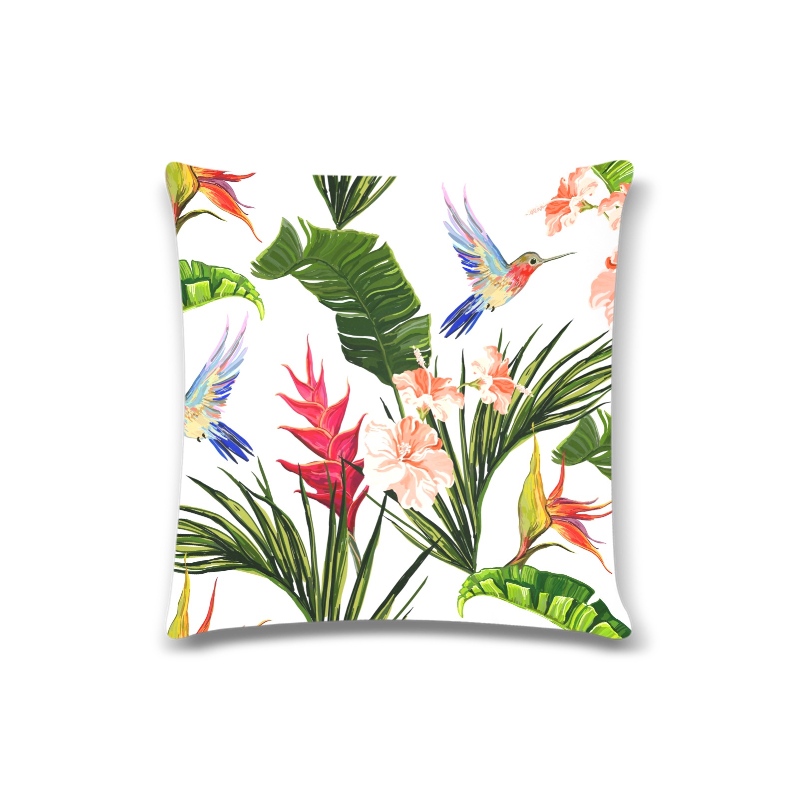 Elegant Tropical with Hummingbird Custom Zippered Pillow Case 16"x16"(Twin Sides)