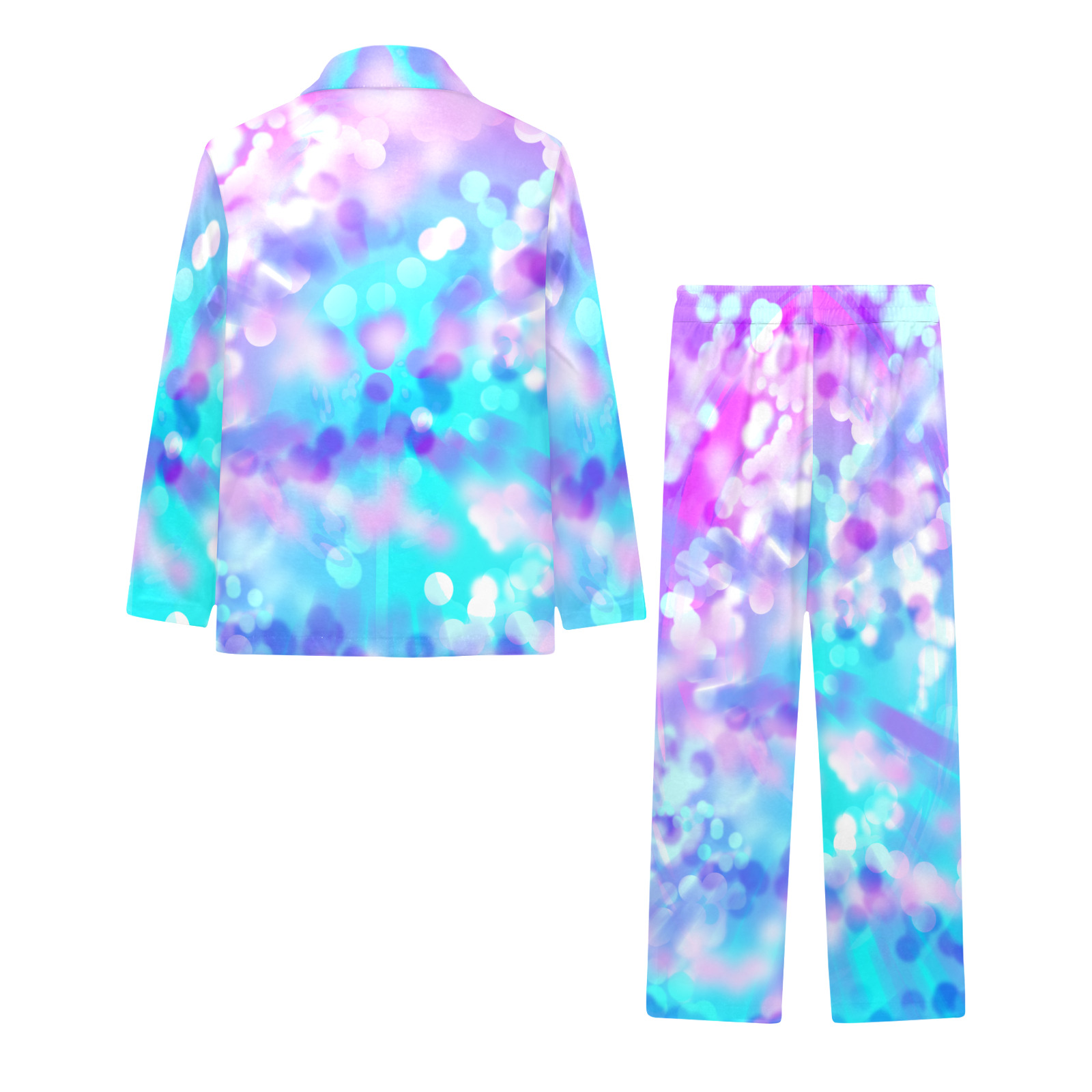 Purple And Blue Bokeh 7518 Little Girls' V-Neck Long Pajama Set