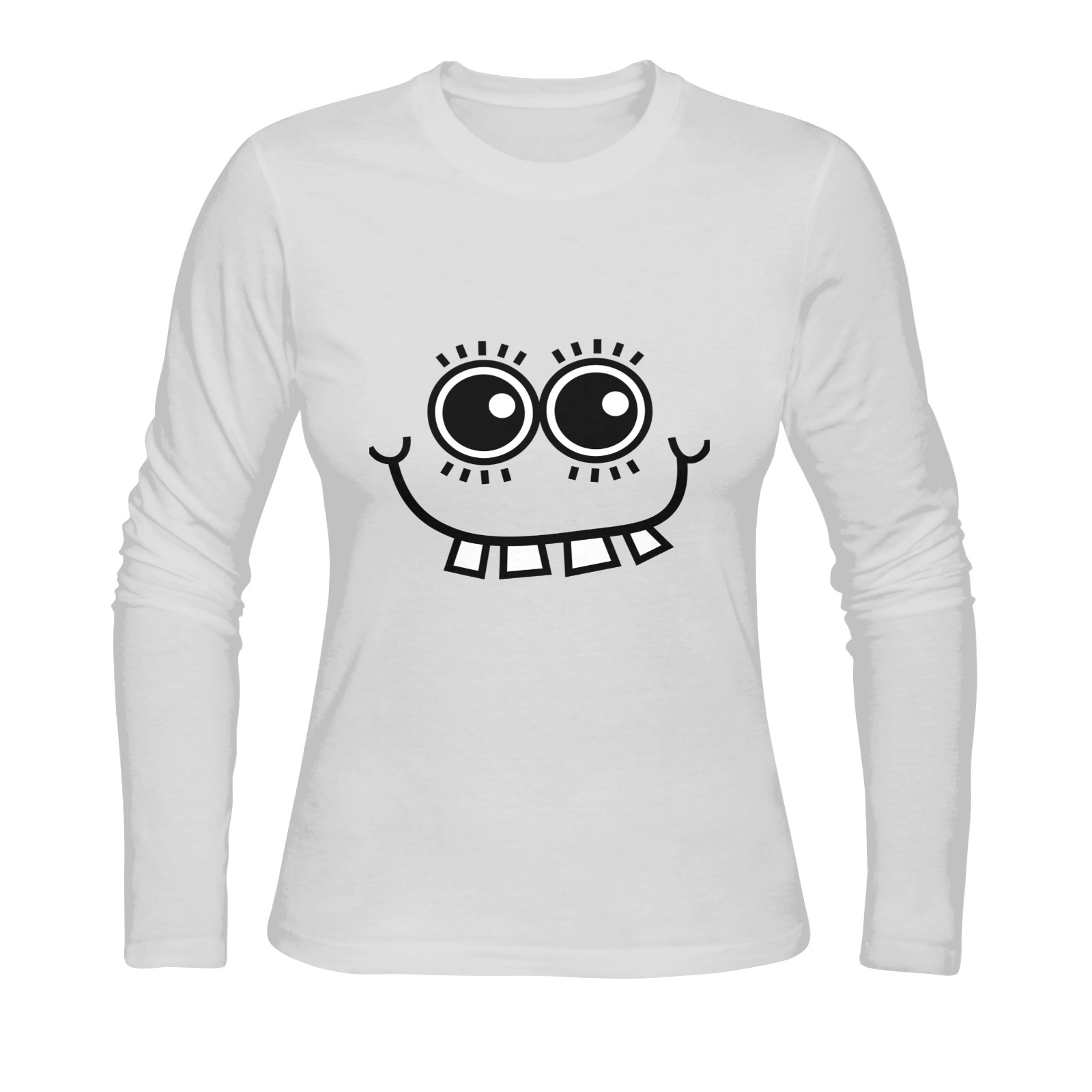 Cute Toothy Grin Comic Geeky Cartoon Face Sunny Women's T-shirt (long-sleeve) (Model T07)