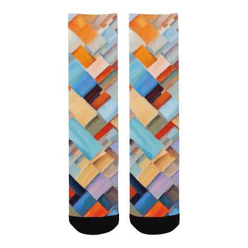 Rectangular patches of many colors abstract art Men's Custom Socks