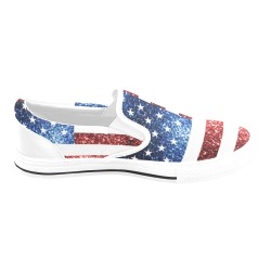 Sparkly USA flag America Red White Blue faux Sparkles patriotic bling 4th of July Women's Slip-on Canvas Shoes (Model 019)