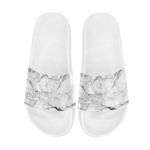 White gray marble texture Women's Slide Sandals (Model 057)