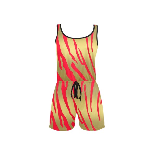 Gold Tiger Stripes Red All Over Print Short Jumpsuit