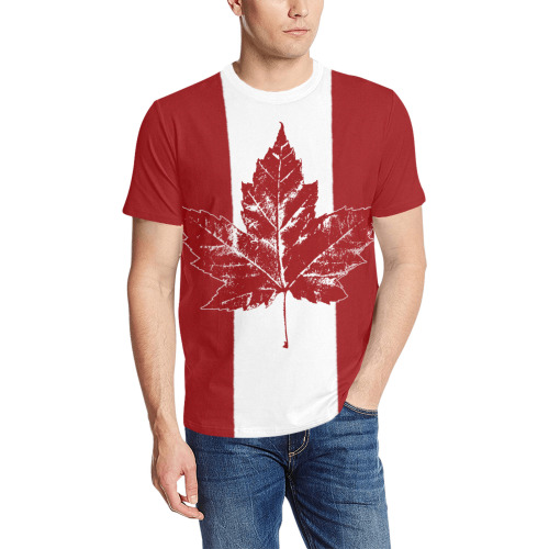 Men's Retro Canada Flag T-shirts Men's All Over Print T-Shirt (Solid Color Neck) (Model T63)