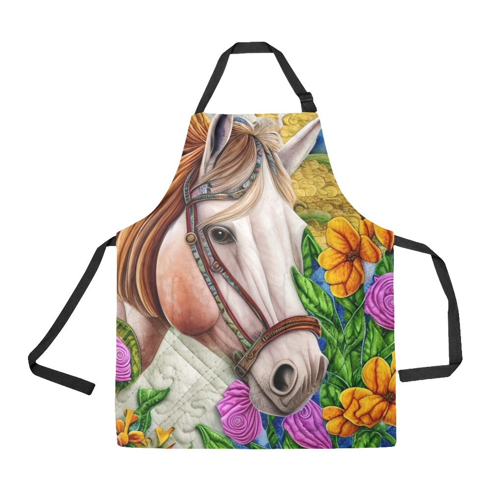 Boho Simulated Quilt Horse Artwork All Over Print Apron