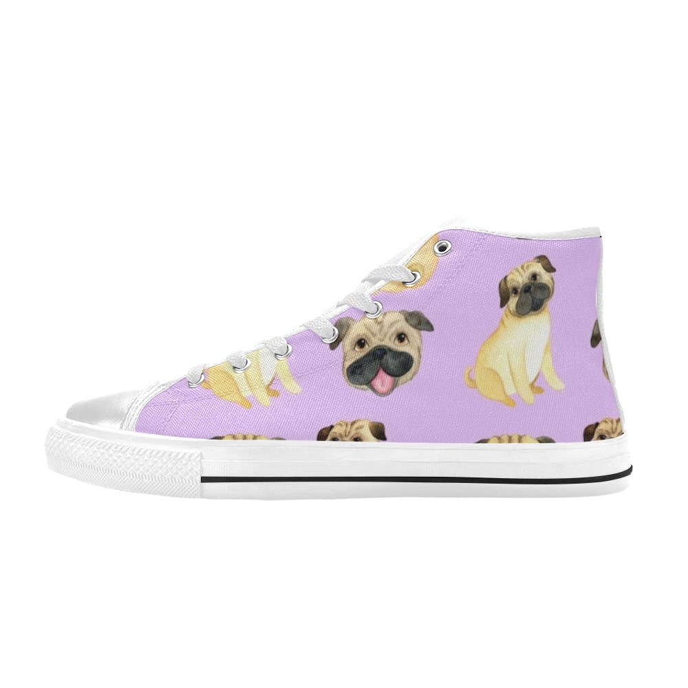 Adorable Pugs High Top Canvas Shoes for Kid (Model 017)