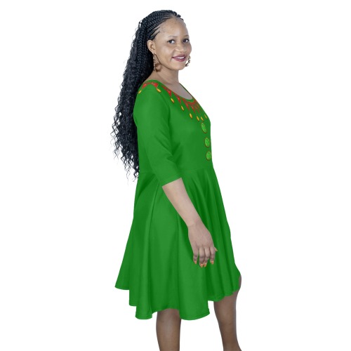 Green Elf Costume Half Sleeve Skater Dress (Model D61)