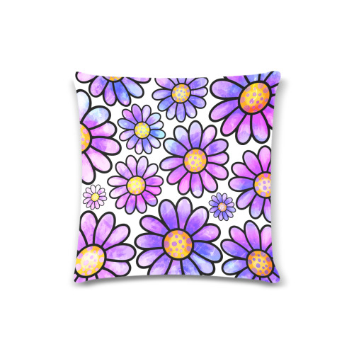 Lilac Watercolor Doodle Daisy Flower Pattern Custom Zippered Pillow Case 16"x16" (one side)