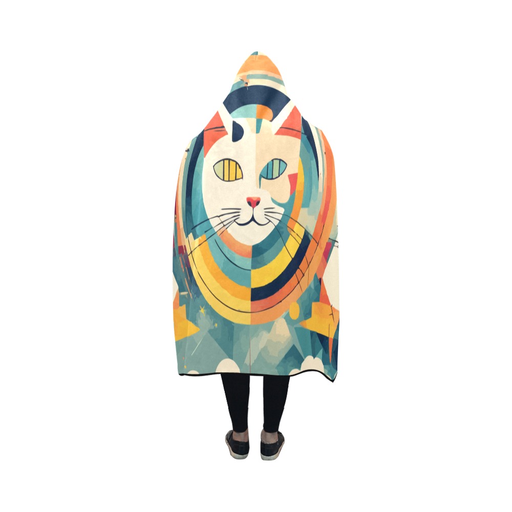 Magical cat face. Rings and circles abstract art. Hooded Blanket 50''x40''