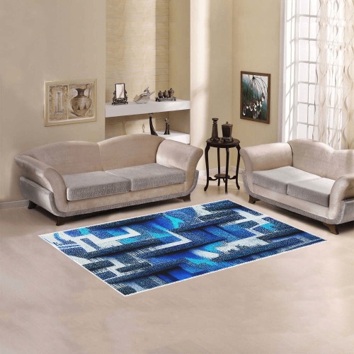 abstract blue white and black Area Rug 5'x3'3''