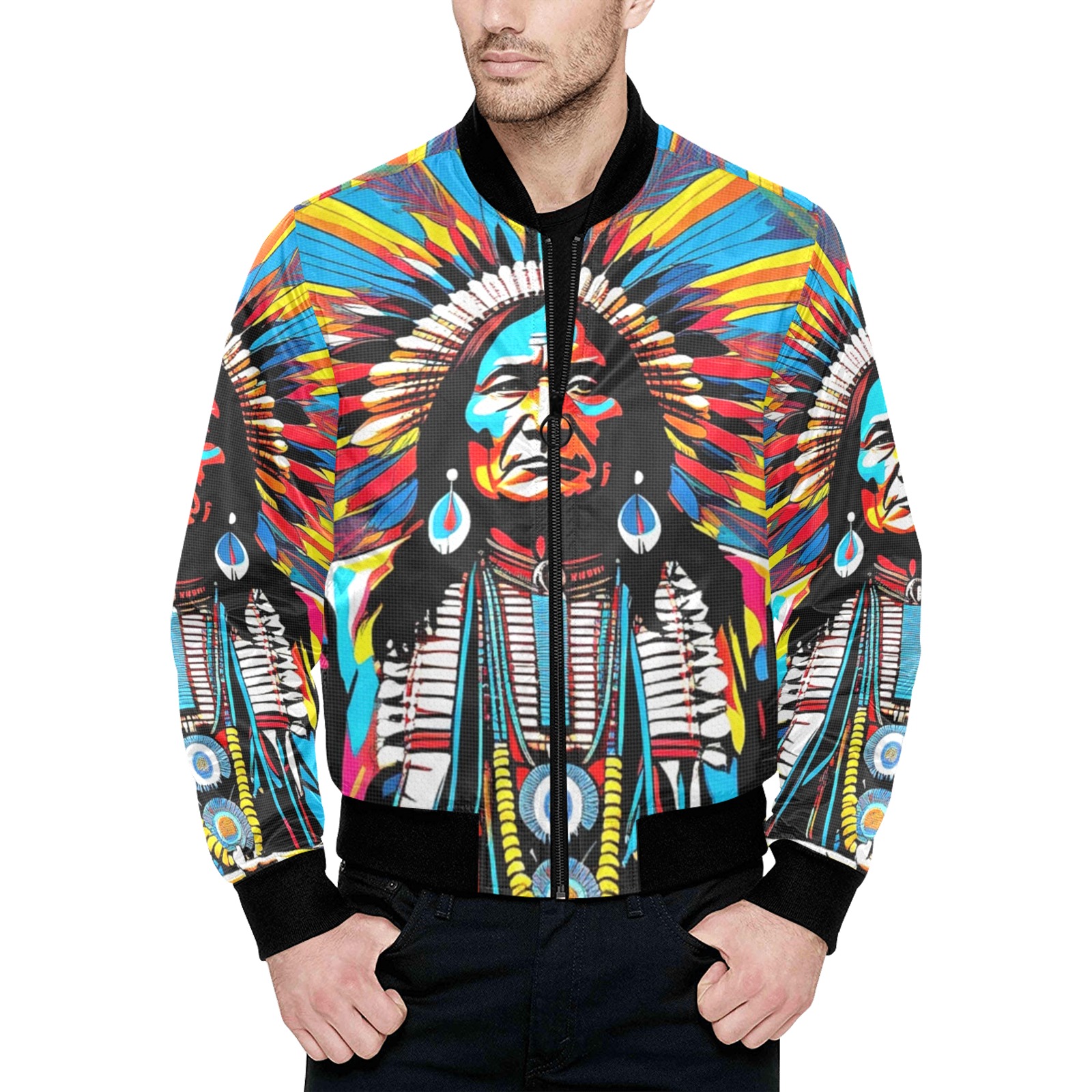 AMERICAN HERITAGE 11 All Over Print Quilted Bomber Jacket for Men (Model H33)