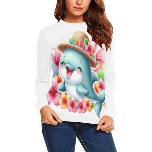 Watercolor Dolphin 2 All Over Print Crewneck Sweatshirt for Women (Model H18)