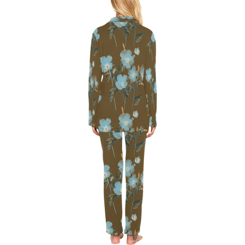 Rustic Blue Floral Bouquet Women's Long Pajama Set