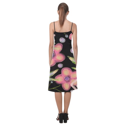 Big Pink Flowers Abstract Art Alcestis Slip Dress (Model D05)