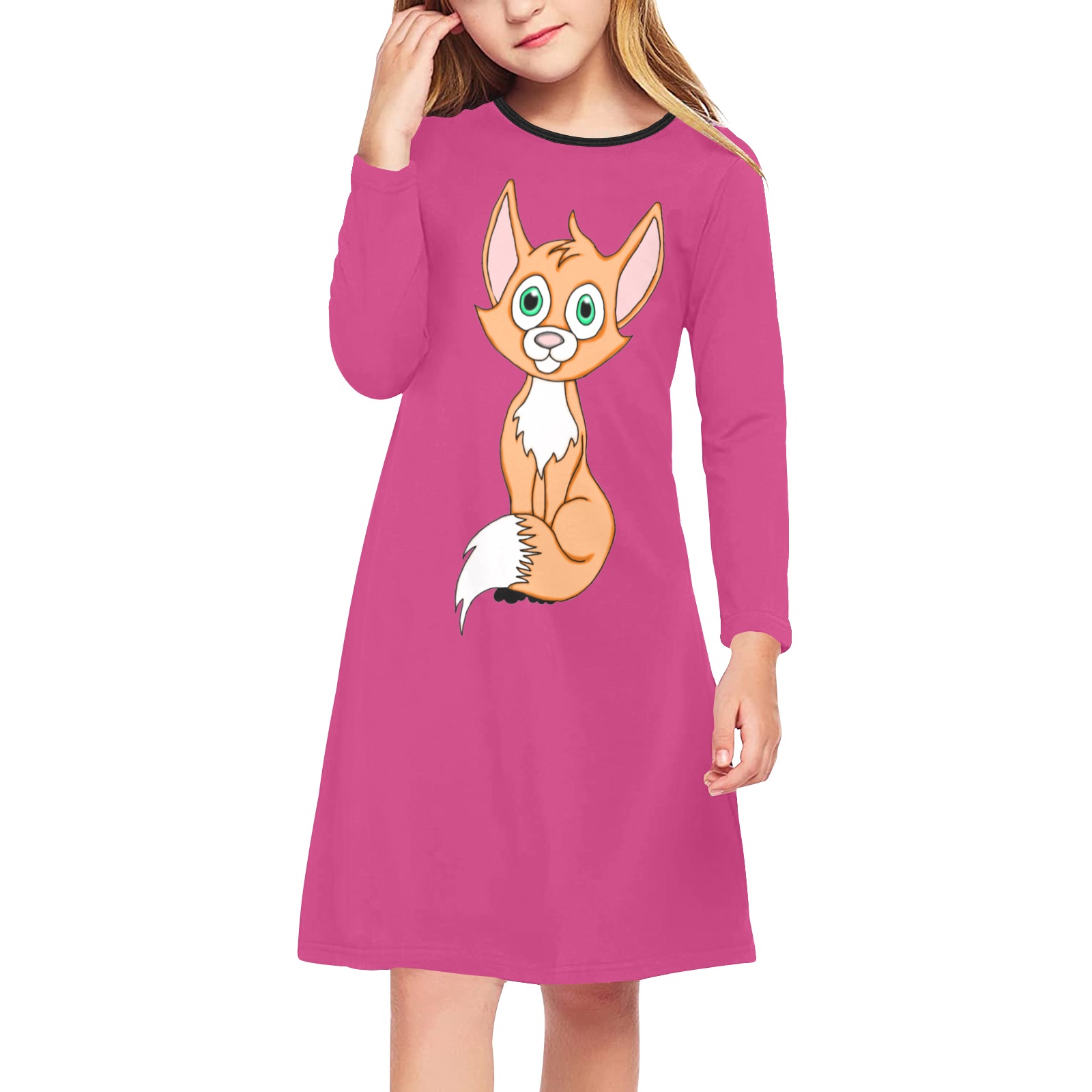 Foxy Roxy Hot Pink Girls' Long Sleeve Dress (Model D59)