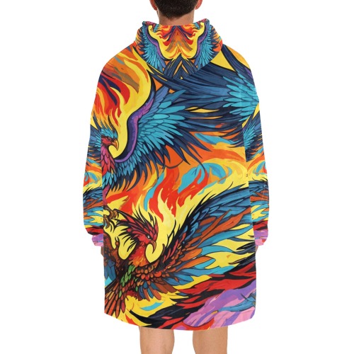 Three fairy phoenix birds, fire. Colorful art. Blanket Hoodie for Men