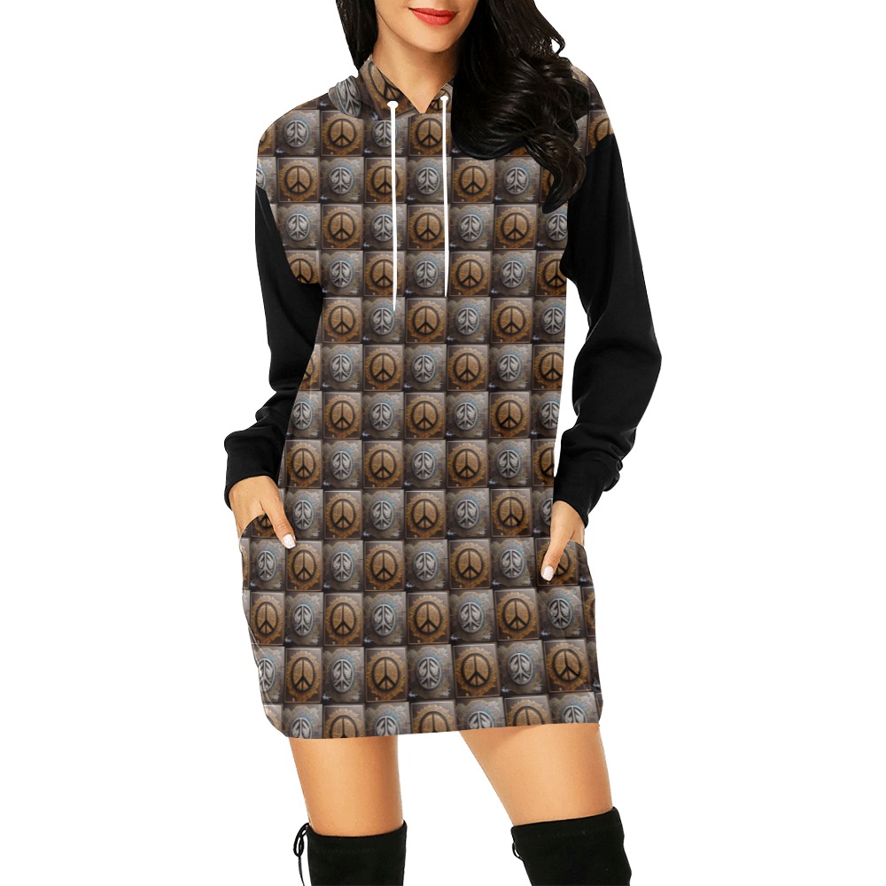 peace sign repeating pattern All Over Print Hoodie Mini Dress (Model H27)