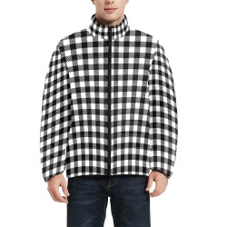 Black and White Checks Men's Stand Collar Padded Jacket (Model H41)