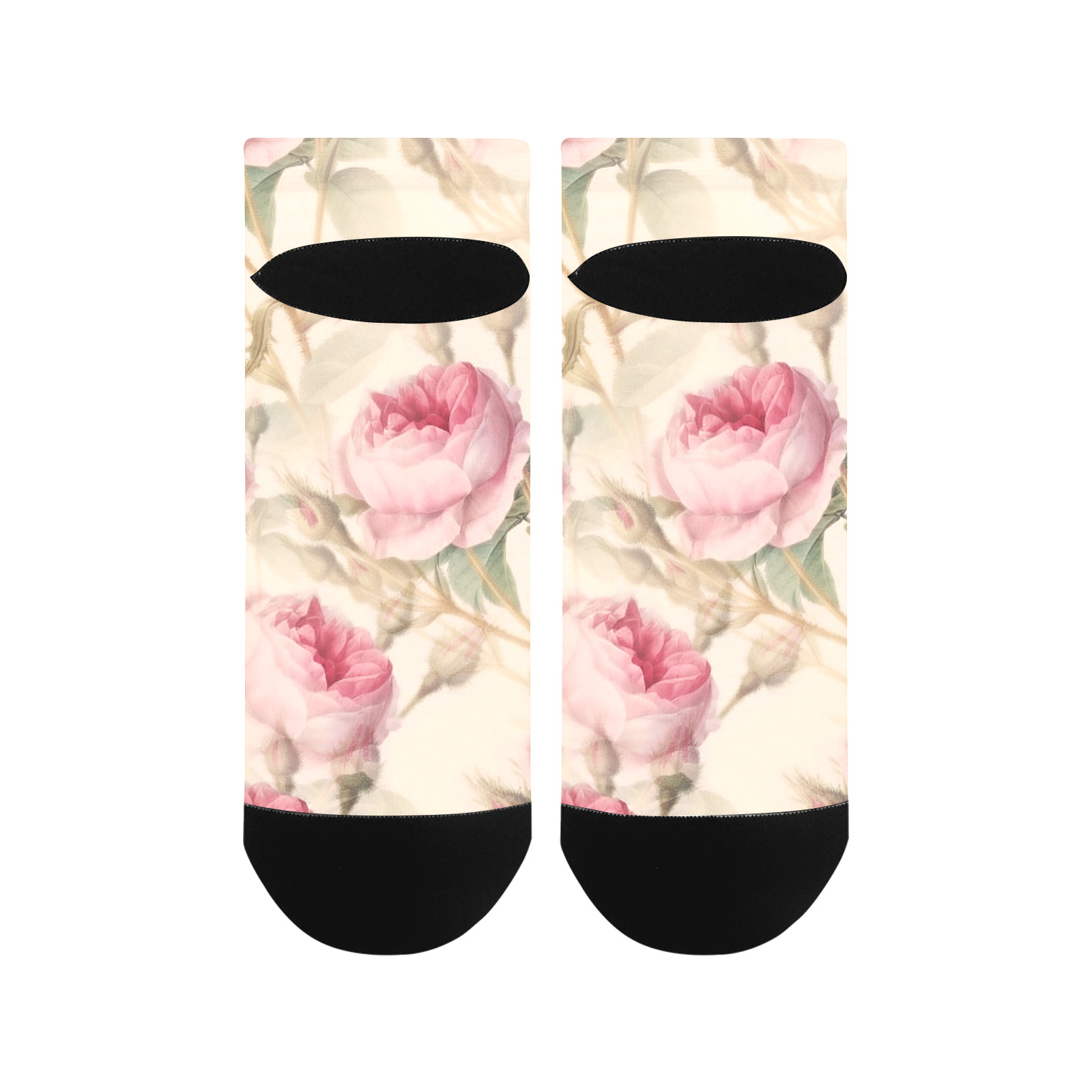 Vintage Pink Rose Garden Pattern Women's Ankle Socks