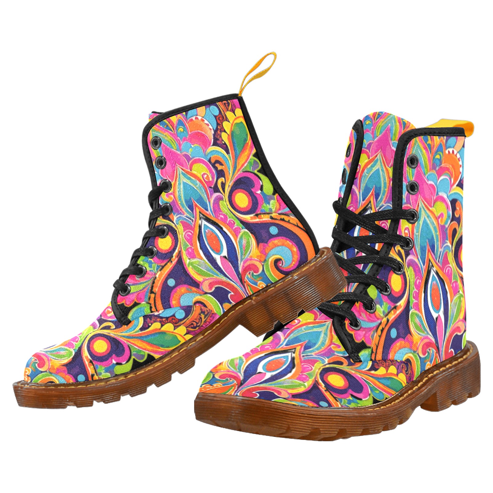 Abstract Retro Hippie Paisley Floral Martin Boots For Women Model 1203H