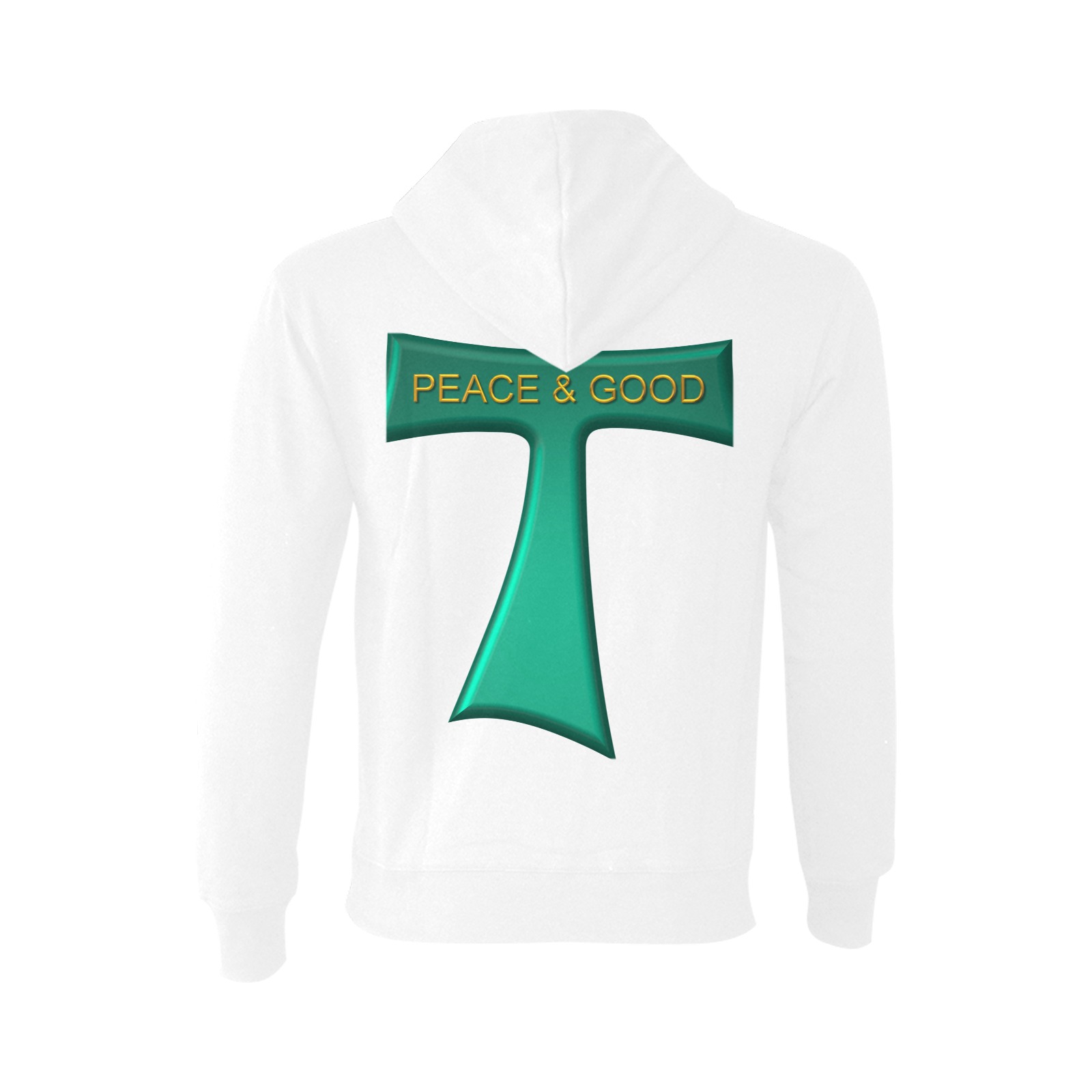 Franciscan Tau Cross Peace and Good Green Steel Metallic Oceanus Hoodie Sweatshirt (NEW) (Model H03)