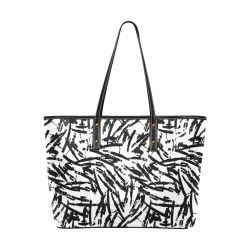 Brush Stroke Black and White Chic Leather Tote Bag (Model 1709)