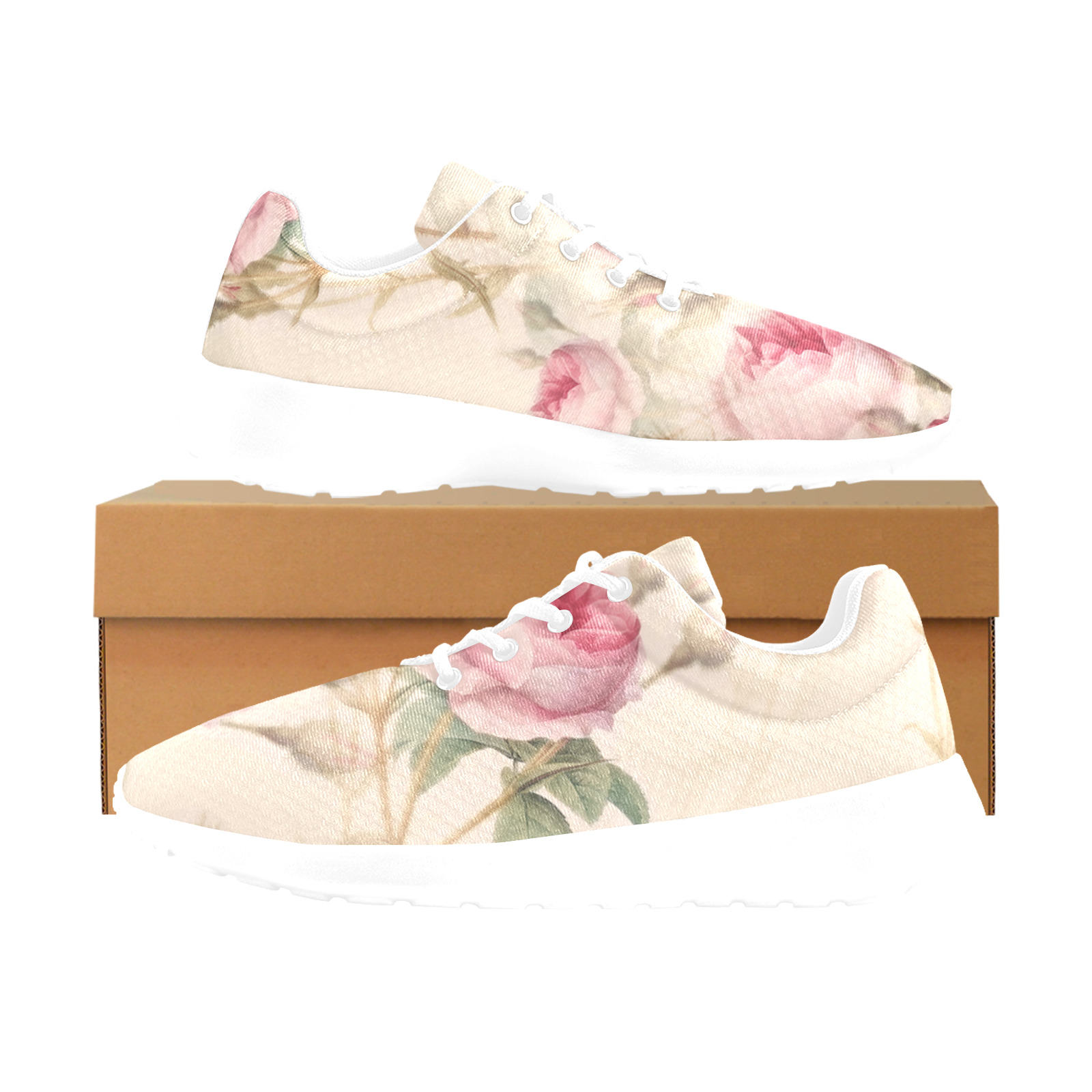 Vintage Pink Rose Garden Pattern Women's Athletic Shoes (Model 0200)