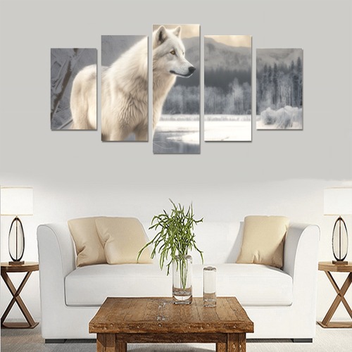 White Wolf in Winter Canvas Print Sets A (No Frame)
