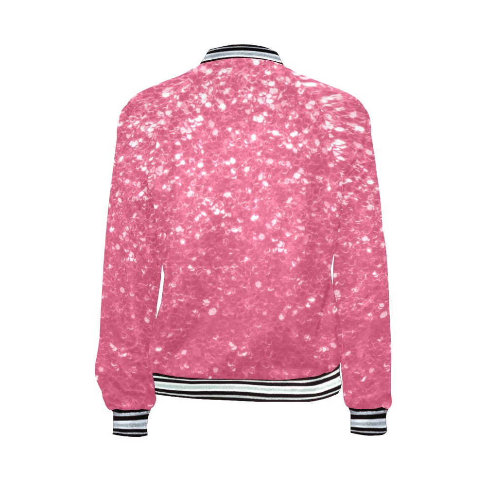Magenta light pink red faux sparkles glitter All Over Print Bomber Jacket for Women (Model H21)