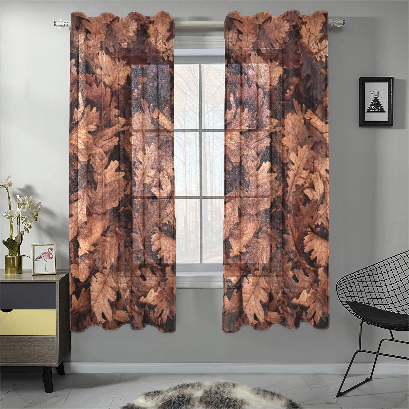 Fall LeavesMade in America Gauze Curtain 28"x63" (Two-Piece)
