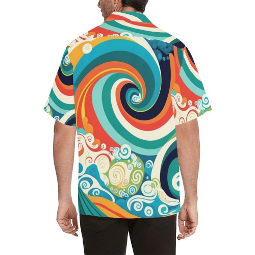 Colorful Ocean Waves Hawaiian Shirt (Model T58)