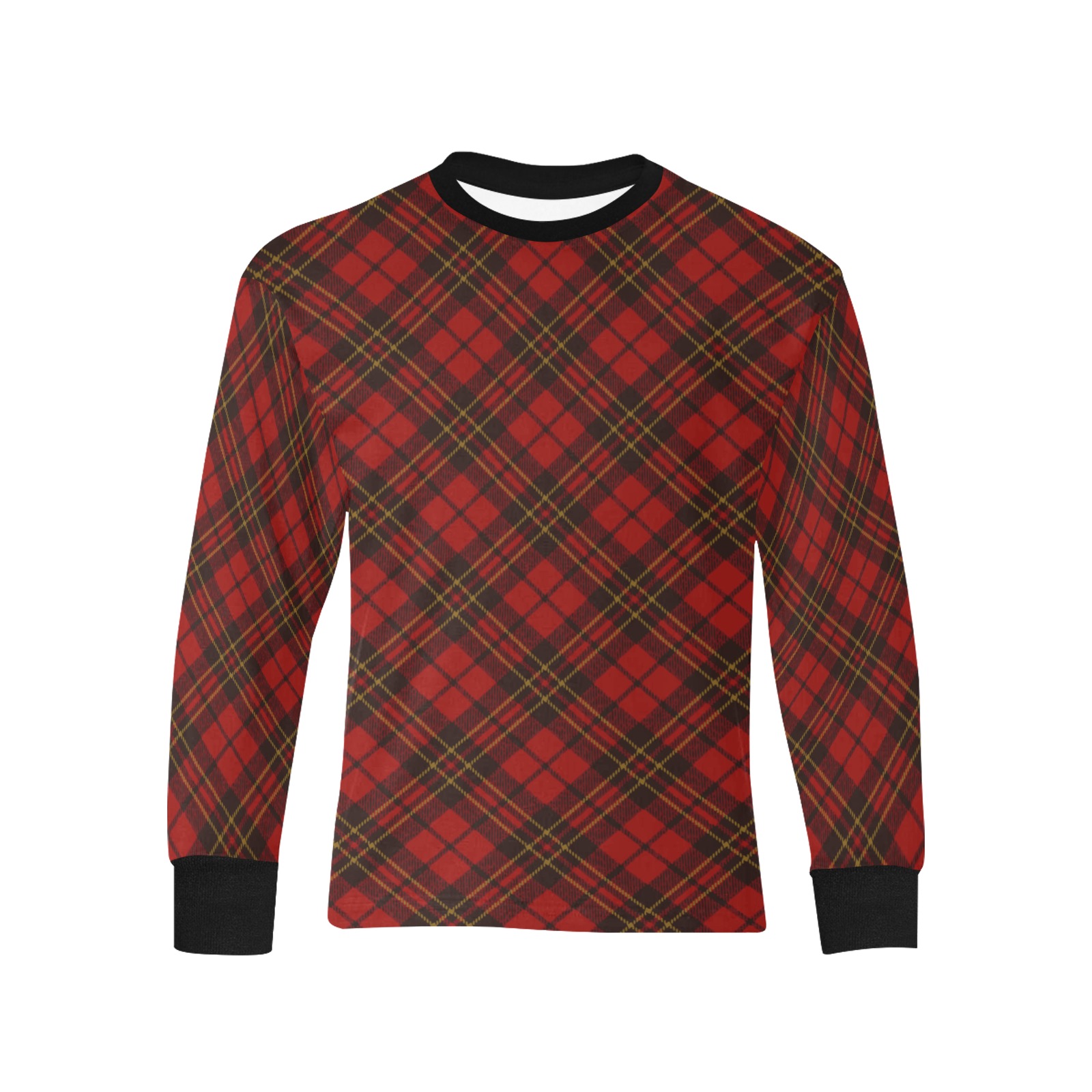 Red tartan plaid winter Christmas pattern holidays Kids' Rib Cuff Long Sleeve T-shirt (Model T64)