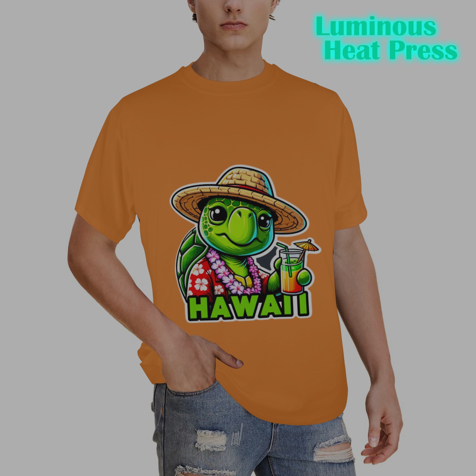 GREEN SEA TURTLE-HAWAII 3 Men's Glow in the Dark T-shirt (Front Printing)