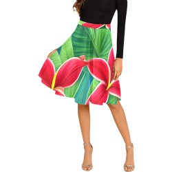 Tropical Flowers Four Melete Pleated Midi Skirt (Model D15)